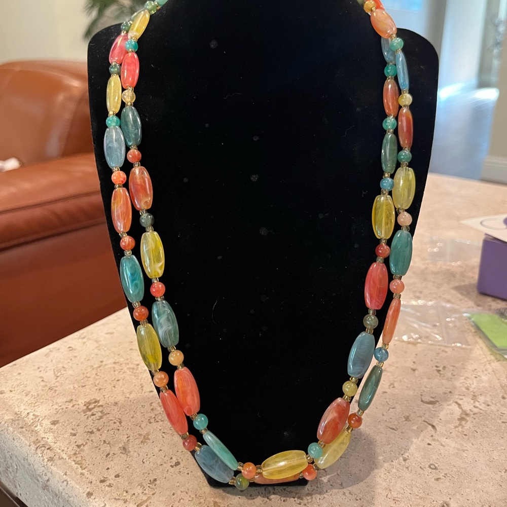Multicolor oval jade 24” necklace